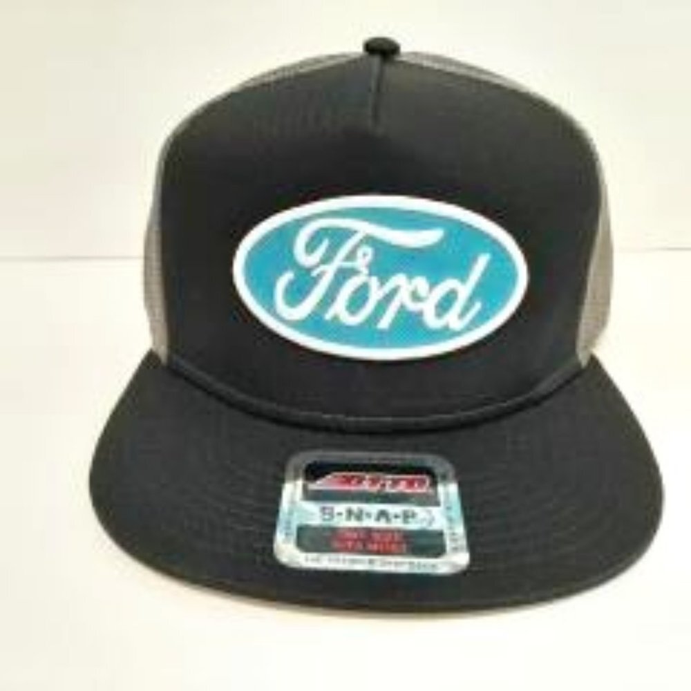 Otto Flat Brim Baseball Cap Embroidered Ford Patch Mesh Snapback Black Teal